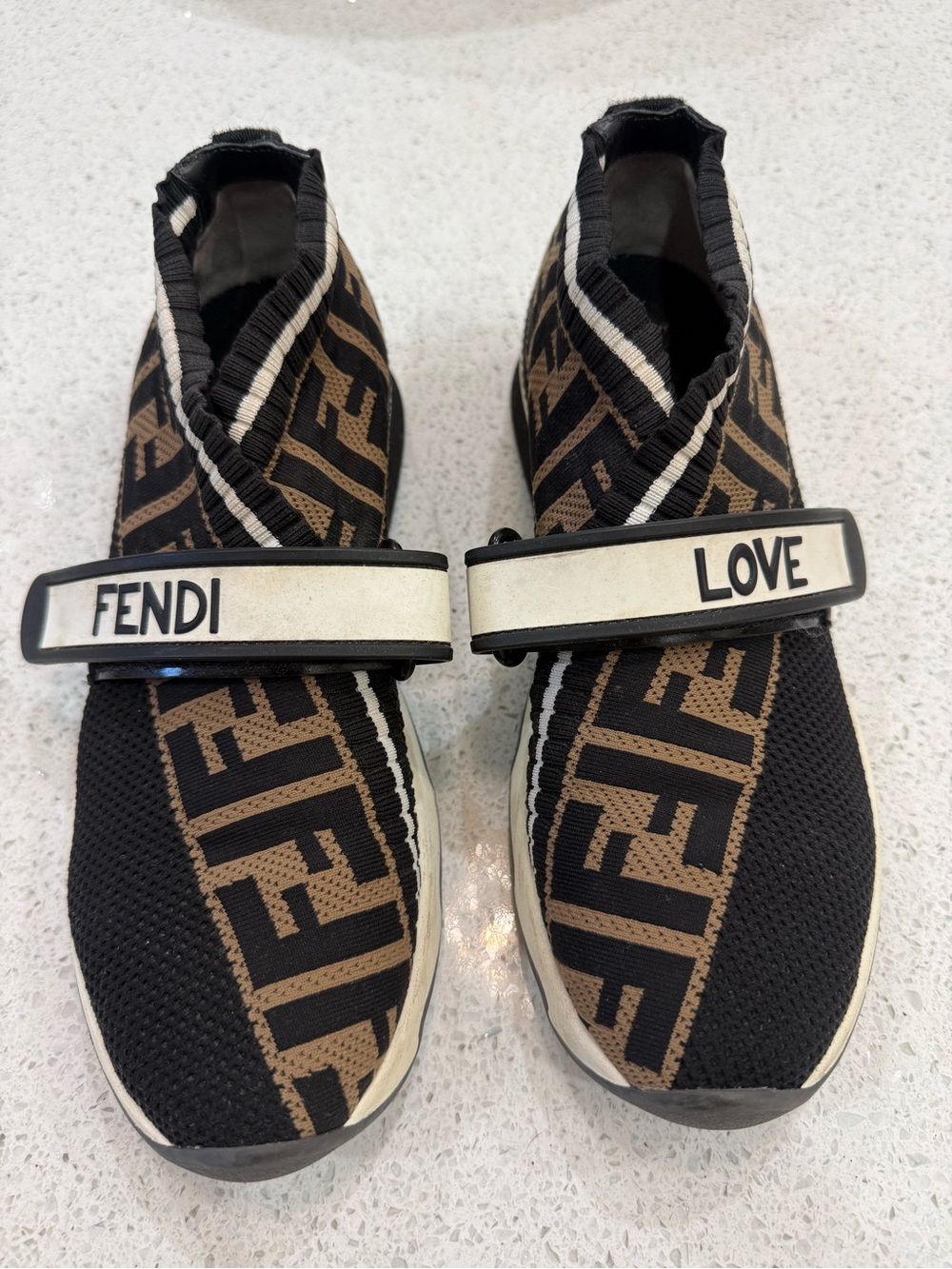 Fendi Kids Black & Brown Logo Strap Slip-On Sneakers
